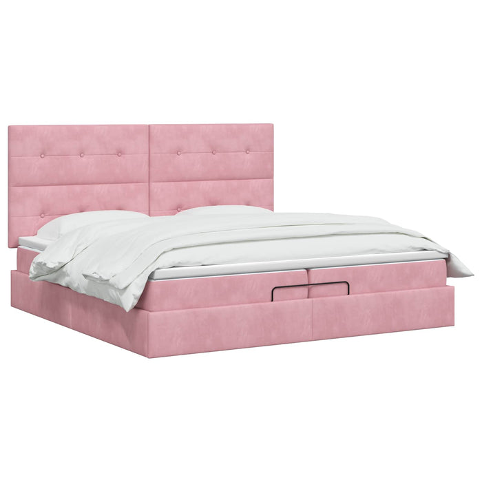 Pat ottoman cu saltea cu headboard Roz 200 x 200 cm Catifea WALTI