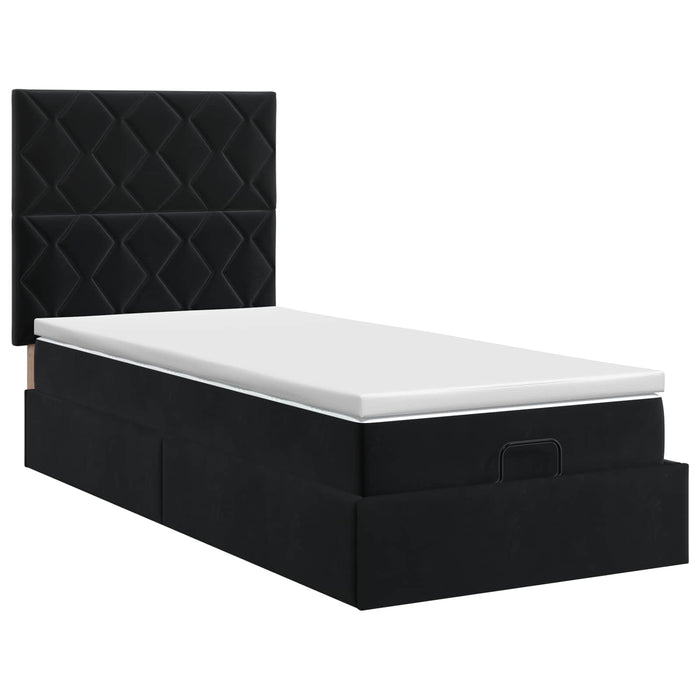 Pat ottoman cu saltea cu headboard Negru 80 x 200 cm Catifea - WALTI WALTI