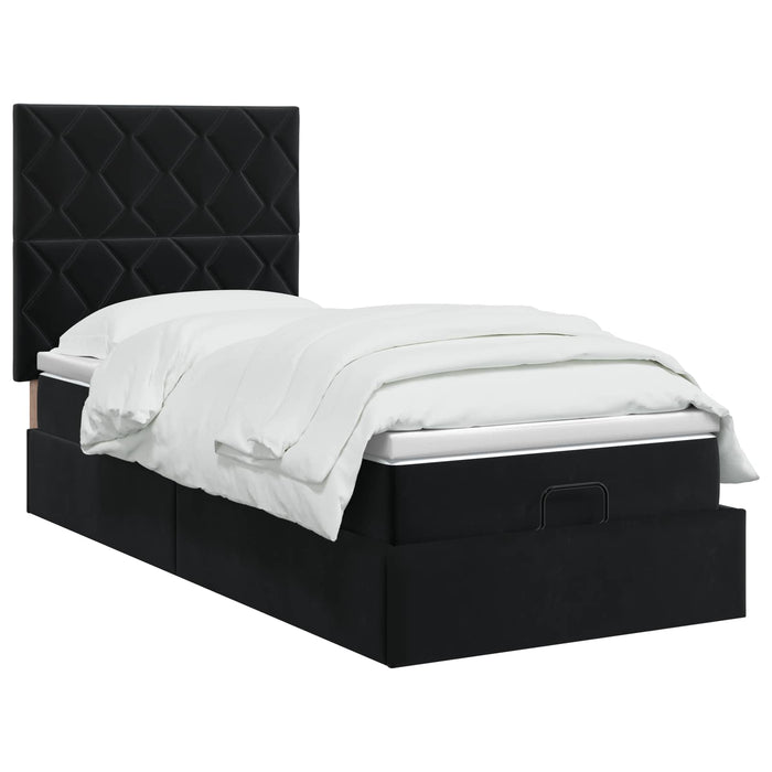 Pat ottoman cu saltea cu headboard Negru 80 x 200 cm Catifea - WALTI WALTI