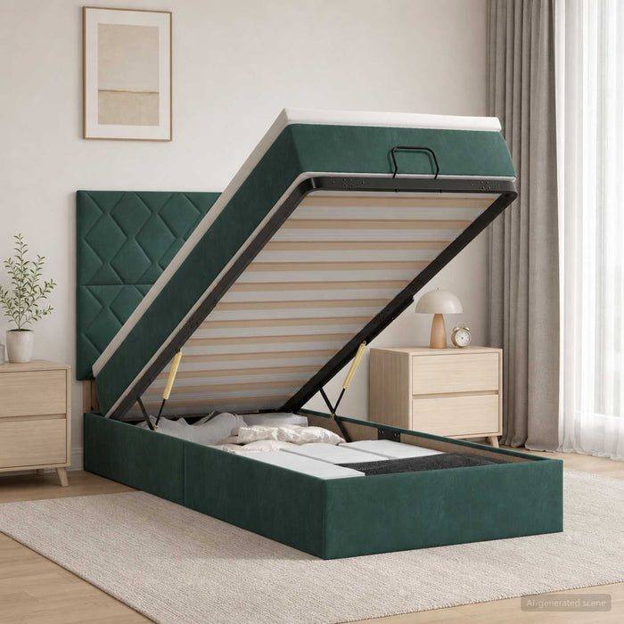 Pat ottoman cu saltea Verde închis 90 x 200 cm Catifea WALTI
