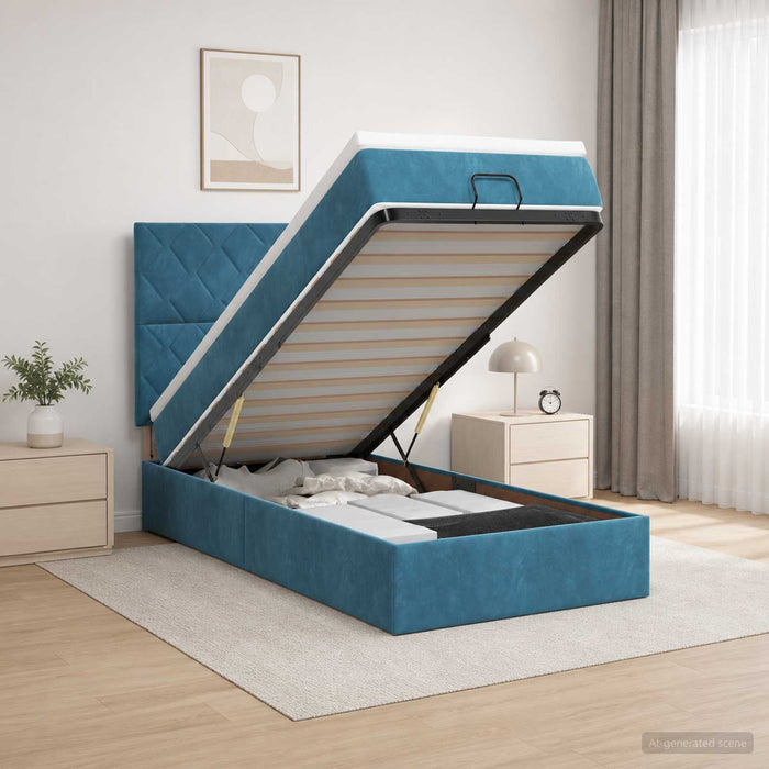 Pat ottoman cu saltea Albastru închis 80 x 200 cm Catifea WALTI