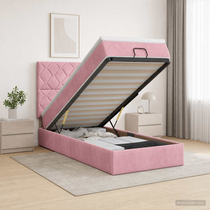 Pat Ottoman cu Saltea și LED Roz 100 x 200 cm Catifea - WALTI WALTI