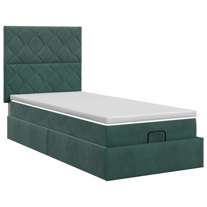 Pat ottoman cu saltea Verde închis 90 x 190 cm Catifea WALTI