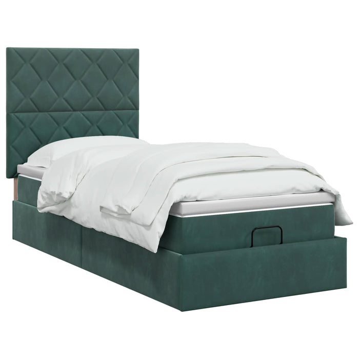 Pat ottoman cu saltea Verde închis 90 x 190 cm Catifea WALTI