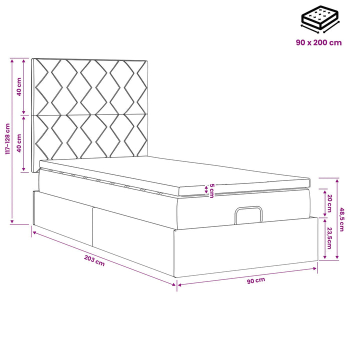 Pat ottoman cu saltea cu headboard Negru 90 x 200 cm Catifea WALTI