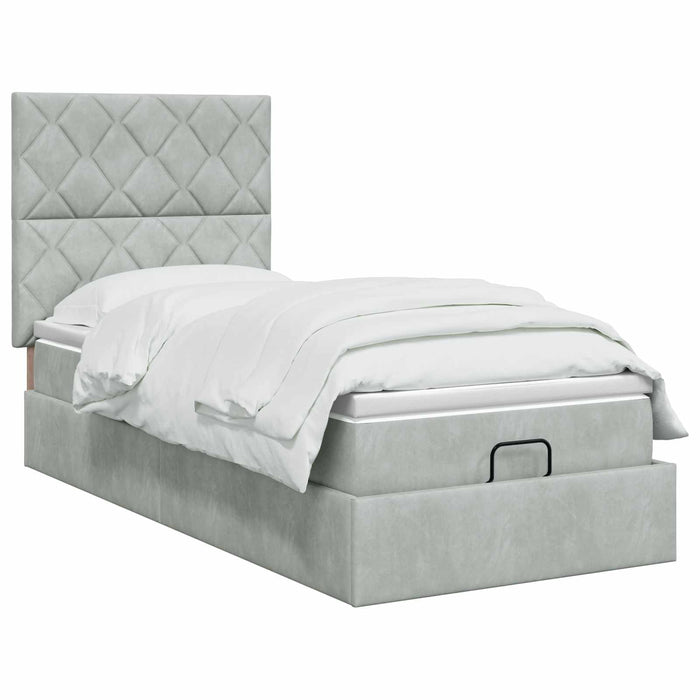 Pat ottoman cu saltea Gri deschis 100 x 200 cm Catifea - WALTI WALTI