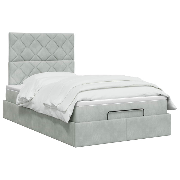 Pat ottoman cu saltea Gri deschis 120 x 190 cm Catifea WALTI