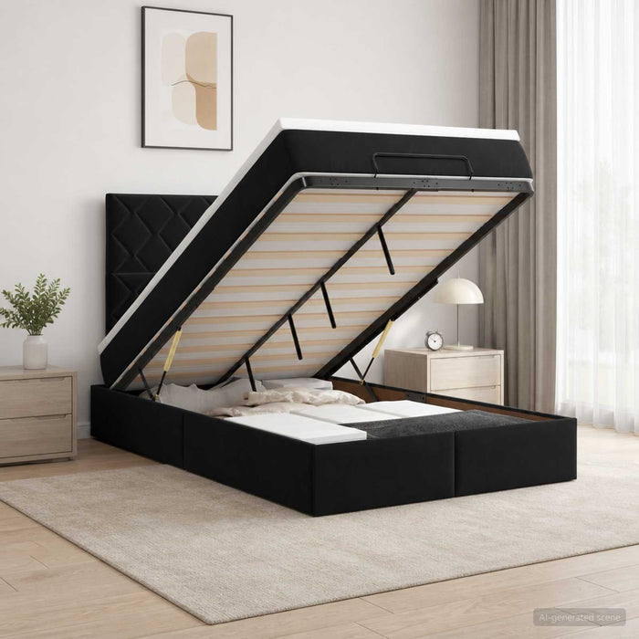 Pat Ottoman cu Saltea și LED Negru 120 x 190 cm Catifea - WALTI WALTI