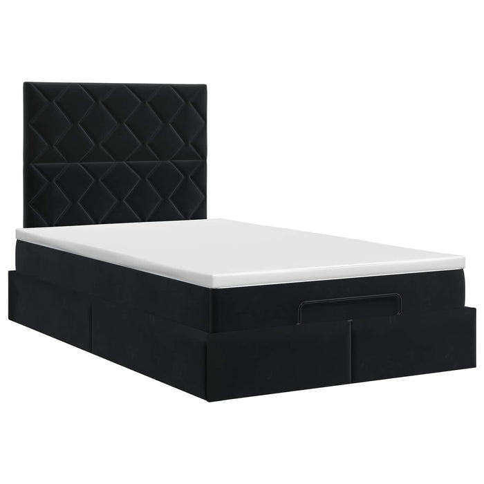 Pat ottoman cu saltea cu headboard Negru 120 x 190 cm Catifea WALTI