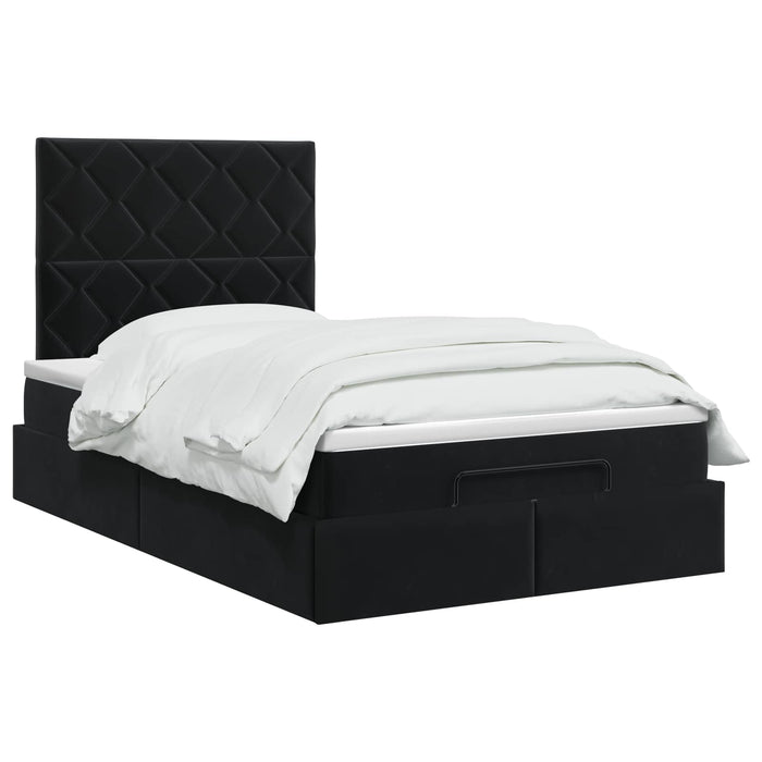 Pat ottoman cu saltea cu headboard Negru 120 x 190 cm Catifea WALTI