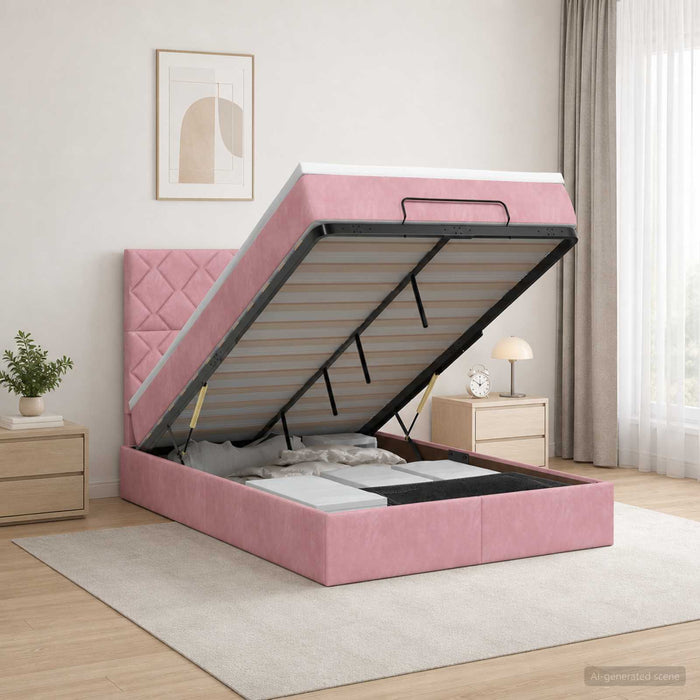 Pat Ottoman cu Saltea și LED Roz 120 x 200 cm Catifea - WALTI WALTI