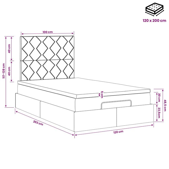 Pat ottoman cu saltea Gri deschis 120 x 200 cm Catifea WALTI