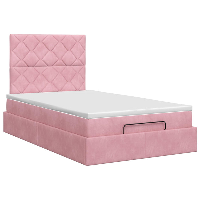 Pat ottoman cu saltea cu headboard Roz 120 x 200 cm Catifea WALTI