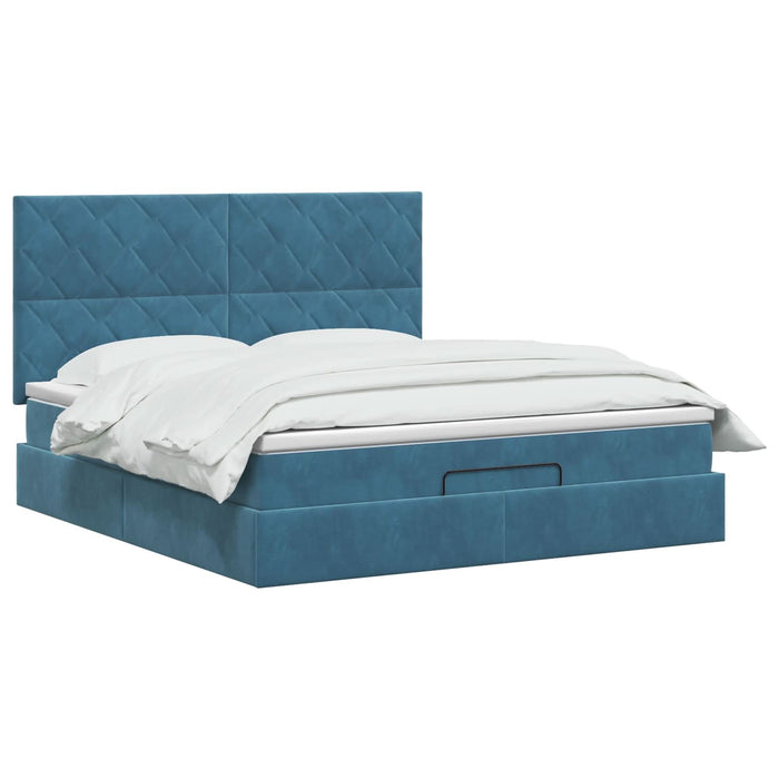 Pat ottoman cu saltea Albastru închis 140 x 190 cm Catifea WALTI