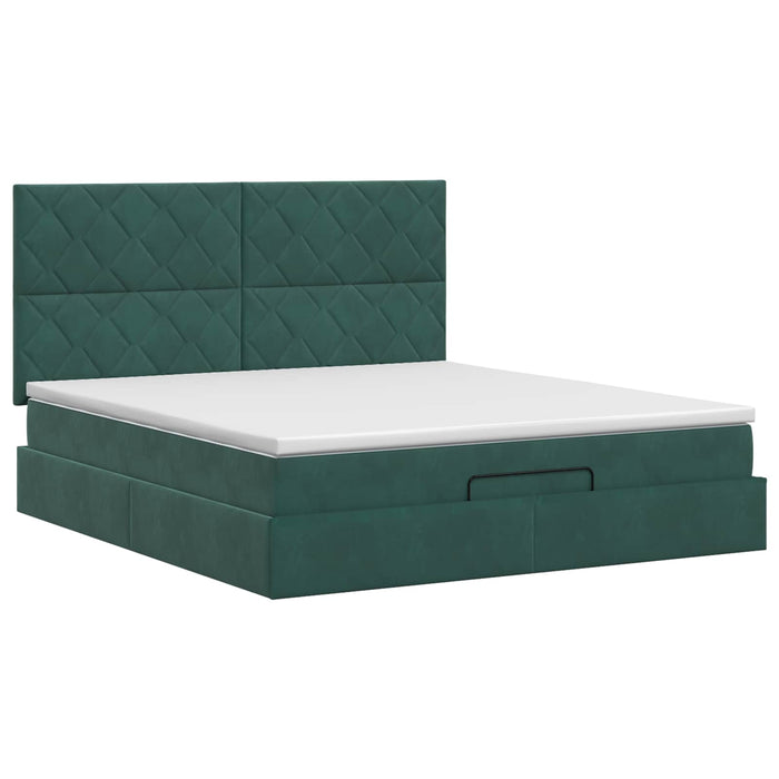 Pat ottoman cu saltea Verde închis 140 x 200 cm Catifea WALTI