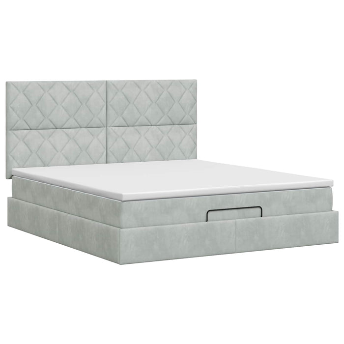 Pat ottoman cu saltea Gri deschis 160 x 200 cm Catifea WALTI
