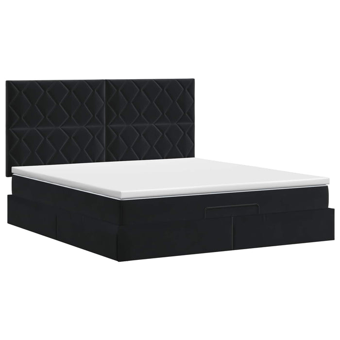 Pat ottoman cu saltea cu headboard Negru 160 x 200 cm Catifea WALTI