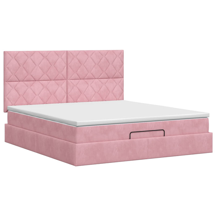 Pat ottoman cu saltea cu headboard Roz 160 x 200 cm Catifea WALTI