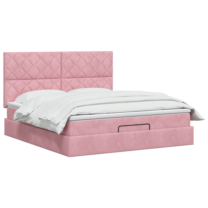 Pat ottoman cu saltea cu headboard Roz 160 x 200 cm Catifea WALTI