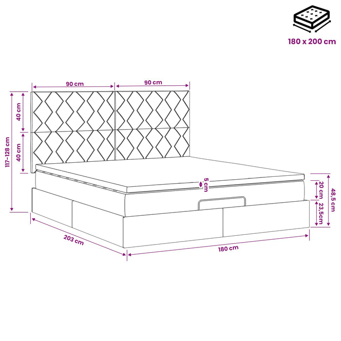 Pat ottoman cu saltea Albastru închis 180 x 200 cm Catifea WALTI