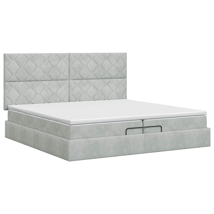 Pat ottoman cu saltea Gri deschis 200 x 200 cm Catifea WALTI