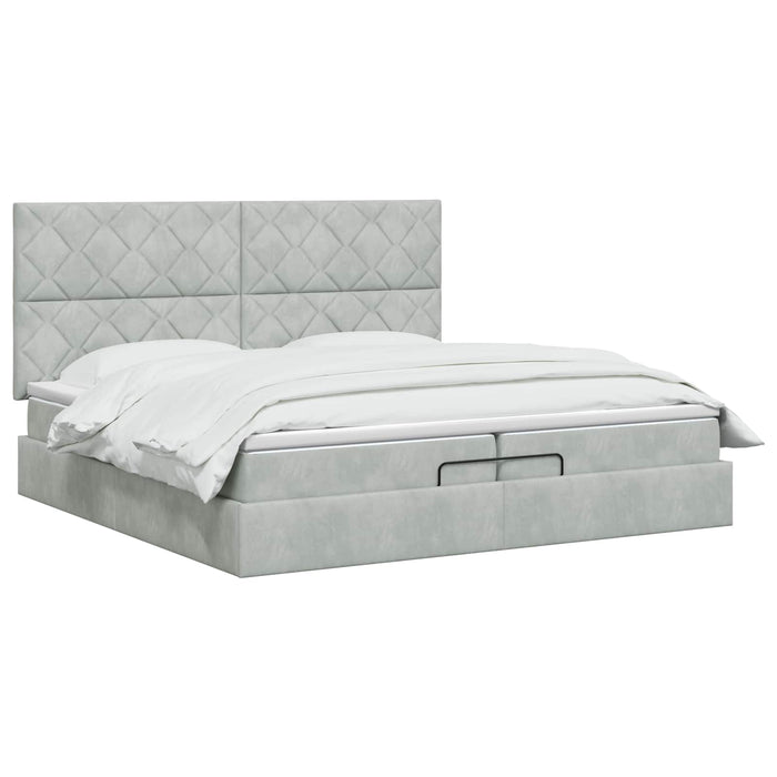 Pat ottoman cu saltea Gri deschis 200 x 200 cm Catifea WALTI