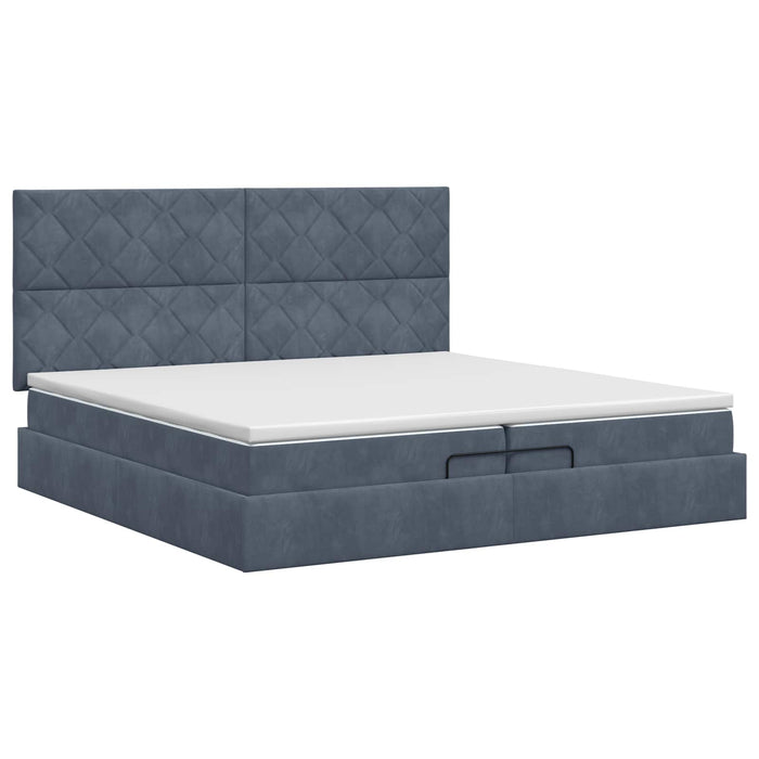 Pat ottoman cu saltea Gri închis 200 x 200 cm Catifea WALTI