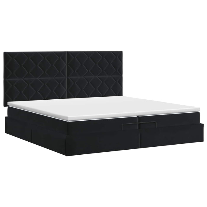 Pat ottoman cu saltea cu headboard Negru 200 x 200 cm Catifea WALTI