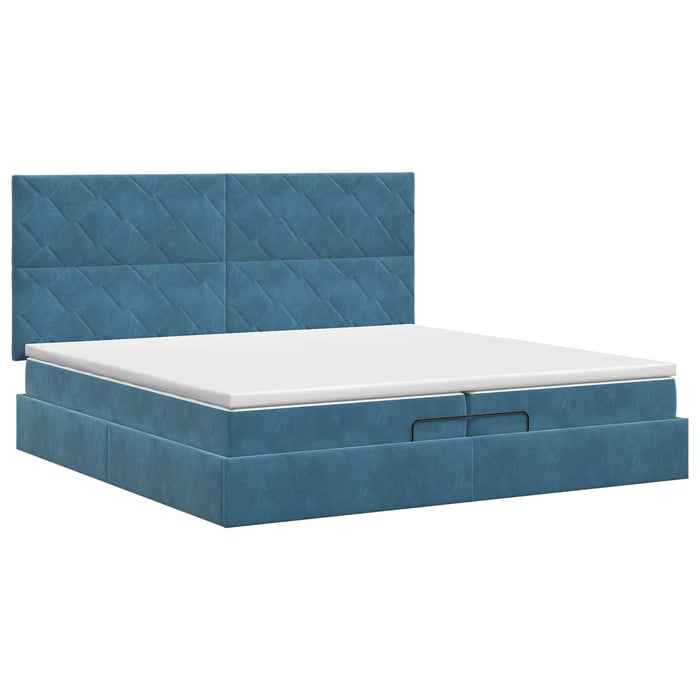Pat ottoman cu saltea Albastru închis 200 x 200 cm Catifea WALTI