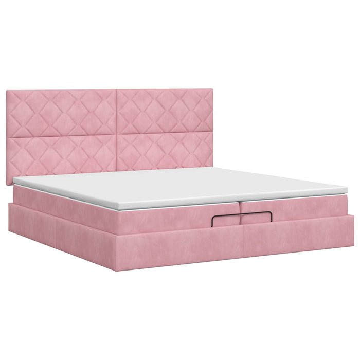 Pat ottoman cu saltea cu headboard Roz 200 x 200 cm Catifea WALTI