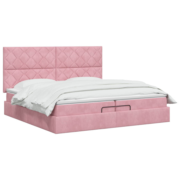 Pat ottoman cu saltea cu headboard Roz 200 x 200 cm Catifea WALTI