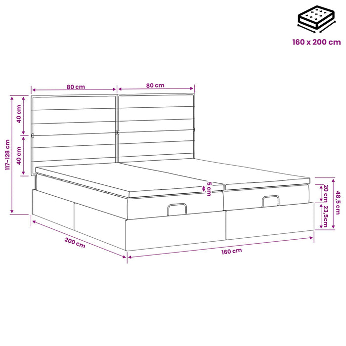 Pat ottoman cu saltea cu headboard 2 buc. Gri închis Țesătură WALTI