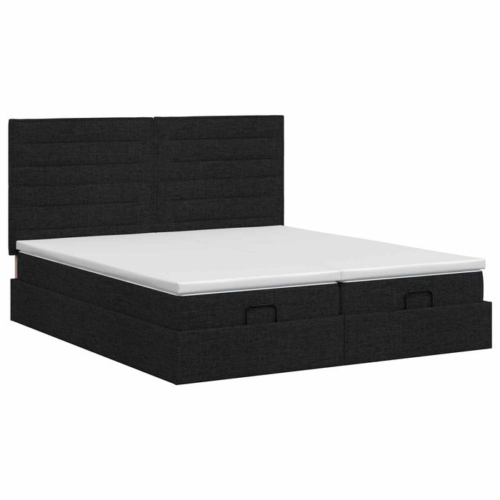Pat ottoman cu saltea cu headboard 2 pcs Negru Țesătură WALTI