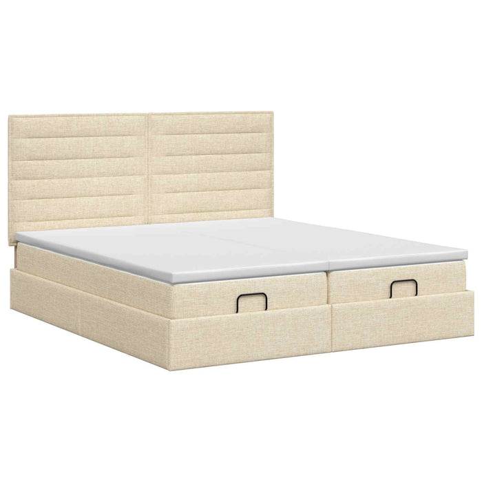 Pat ottoman cu saltea cu headboard 2 buc. Crem Țesătură WALTI