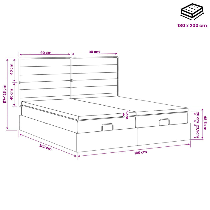 Pat ottoman cu saltea cu headboard 2 pcs Negru Țesătură WALTI