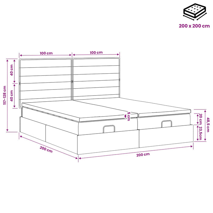 Pat ottoman cu saltea cu headboard 2 pcs Gri deschis Țesătură WALTI
