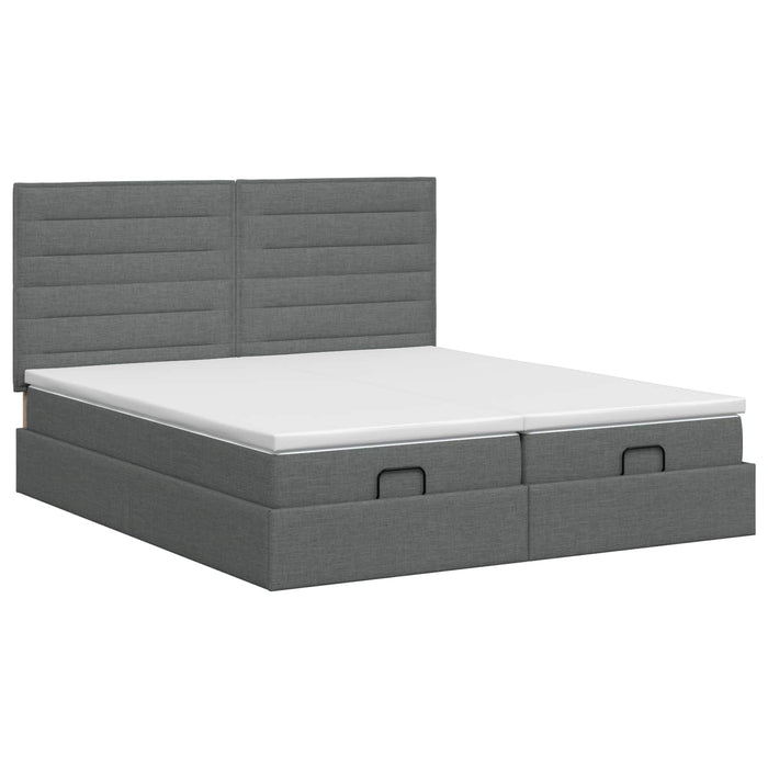 Pat ottoman cu saltea cu headboard 2 pcs Gri închis Țesătură WALTI