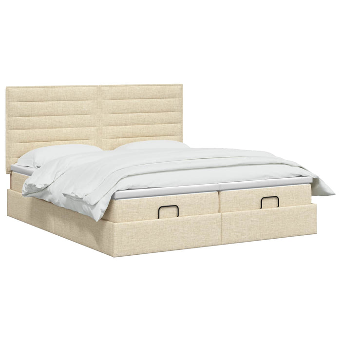 Pat ottoman cu saltea cu headboard 2 buc. Crem Țesătură WALTI