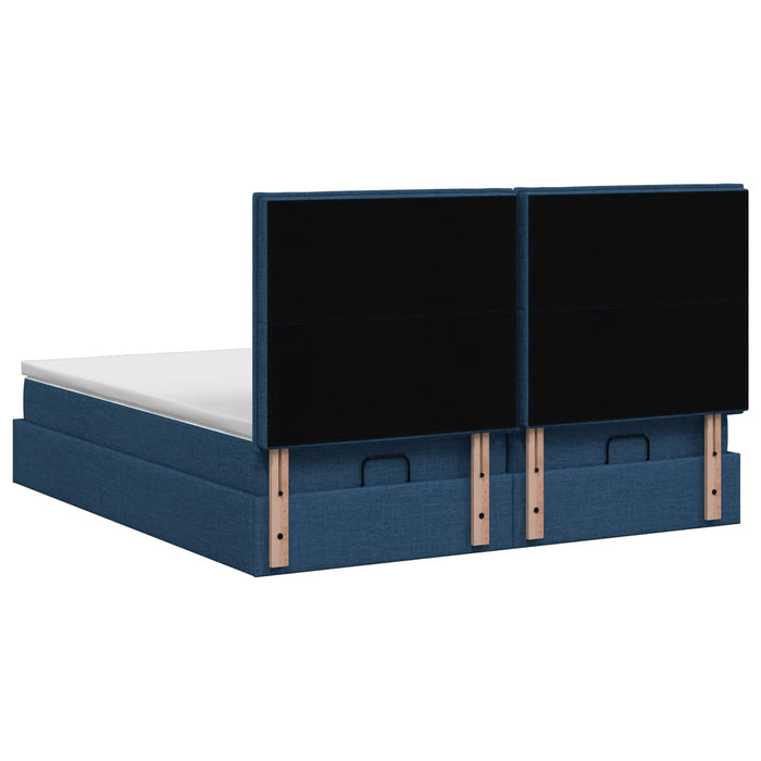 Pat ottoman cu saltea cu headboard 2 buc. albastru Țesătură WALTI