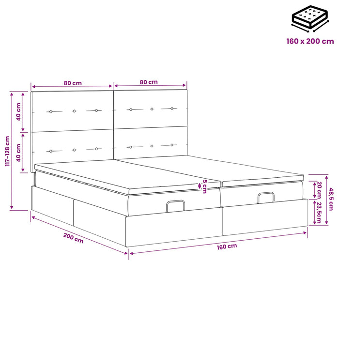 Pat ottoman cu saltea cu headboard 2 buc. Gri deschis Țesătură WALTI