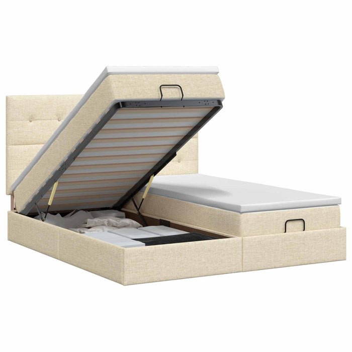 Pat ottoman cu saltea cu headboard 2 buc. Crem Țesătură WALTI