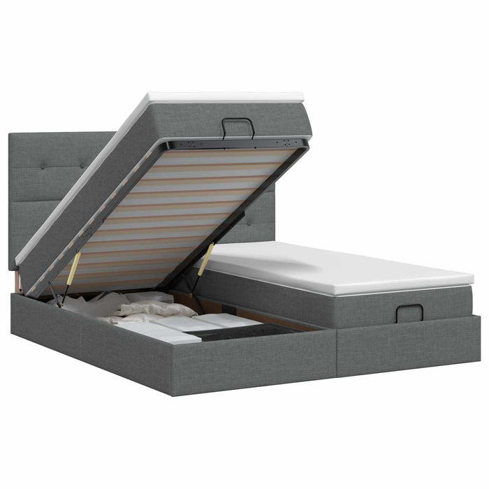 Pat ottoman cu saltea cu headboard 2 buc. Gri închis Țesătură WALTI