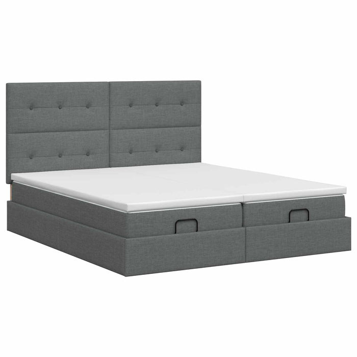 Pat ottoman cu saltea cu headboard 2 buc. Gri închis Țesătură WALTI