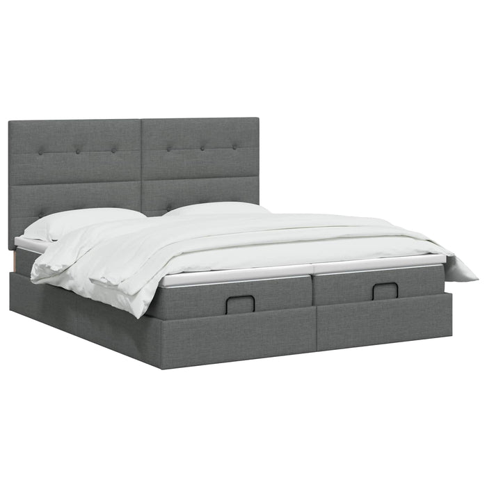 Pat ottoman cu saltea cu headboard 2 buc. Gri închis Țesătură WALTI