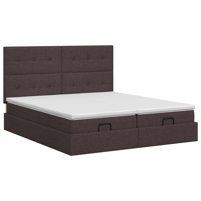 Pat ottoman cu saltea cu headboard 2 buc. Maro închis Țesătură WALTI