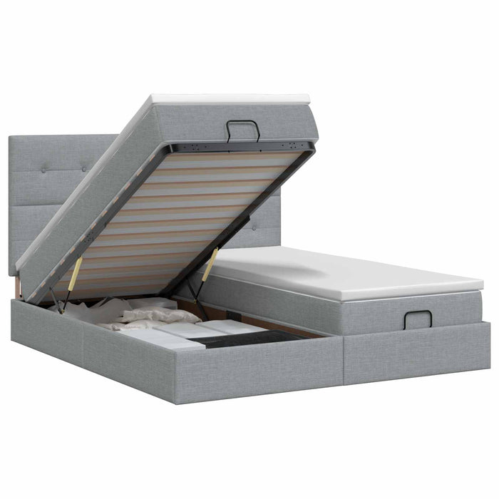 Pat ottoman cu saltea cu headboard 2 buc. Gri deschis Țesătură WALTI
