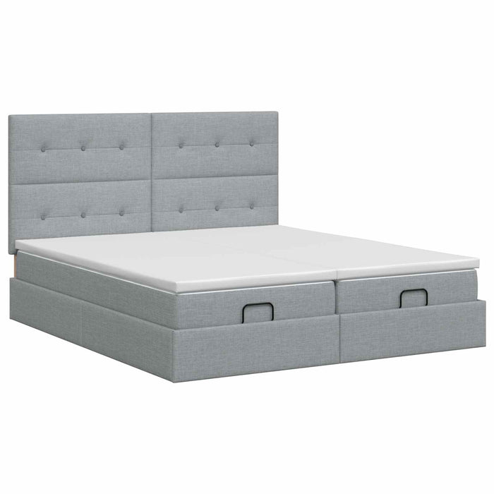 Pat ottoman cu saltea cu headboard 2 buc. Gri deschis Țesătură WALTI