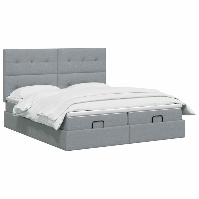 Pat ottoman cu saltea cu headboard 2 buc. Gri deschis Țesătură WALTI