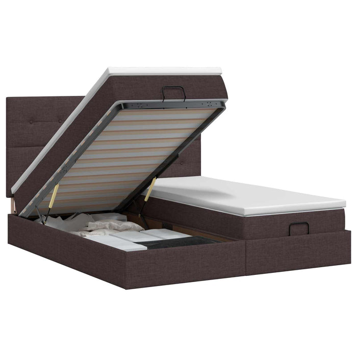 Pat ottoman cu saltea cu headboard 2 buc. Maro închis Țesătură WALTI