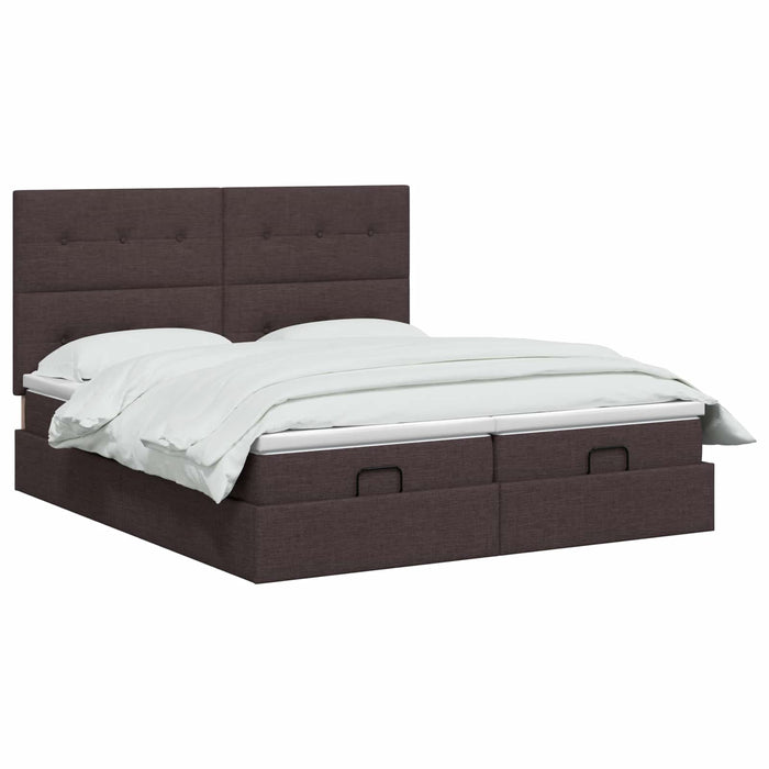 Pat ottoman cu saltea cu headboard 2 buc. Maro închis Țesătură WALTI